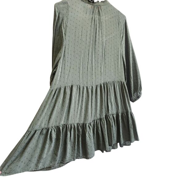 Semi-Sheer-Dotted Swiss Cottagcore Dress-Moss Grn-Tiered-Lace/Pin Tuck Details M - Picture 8 of 14